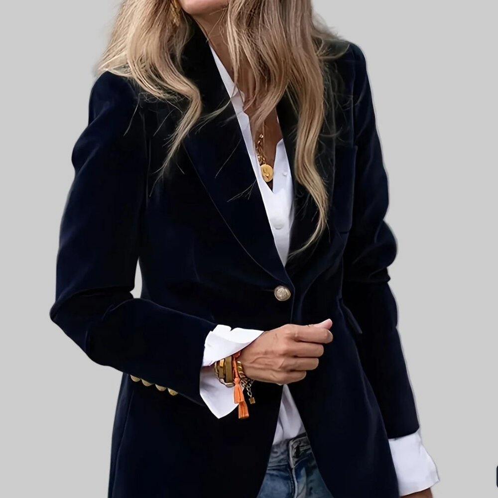 Black Velvet Blazer with Gold Button Trim Size L